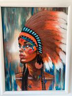 Schilderij indiaan, acrylverf 80x60 cm, Ophalen