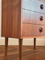 Vintage ladekast teak hout jaren 50/60/70 deens knopjes, Ophalen, Gebruikt, Teakhout, 50 tot 100 cm