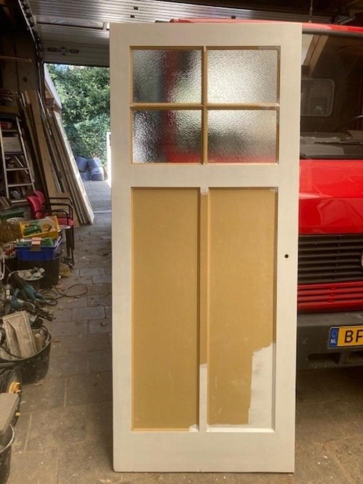 Extra brede antieke Bruynzeel paneeldeur, 4-ruits bovenlicht, Huis en Inrichting, Woonaccessoires | Overige, Gebruikt, Ophalen