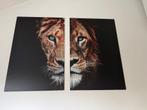 Schilderij lion duet lioness duet aluminium 2x 80x120, Huis en Inrichting, Ophalen, Zo goed als nieuw, Schilderij, 75 tot 100 cm