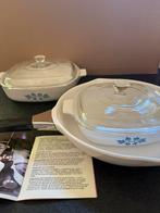 Pyroflam corningware blauw motief 2 schalen en koekenpan, Ophalen of Verzenden, Huis en Inrichting