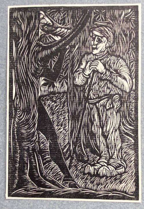 De Ontmoeting, Houtsnede van Chris Lebeau (1924), Antiek en Kunst, Kunst | Etsen en Gravures, Ophalen of Verzenden