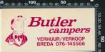 Sticker: Butler Campers - Breda, Verzamelen, Ophalen of Verzenden, Zo goed als nieuw, Bedrijf of Vereniging