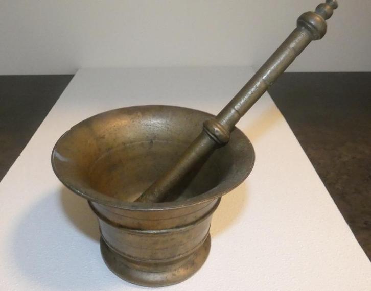 Brons - vijzel met stamper [1916], Antiek en Kunst, Antiek | Koper en Brons, Ophalen