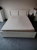 Songesand bedframe 160x200 met lattenbodem en Mausund matras, Huis en Inrichting, Ophalen, Gebruikt, Wit, Tweepersoons