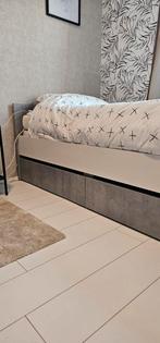 Beton grijs wit eenpersoons bed met 2 lades, 90 cm, Eenpersoons, Wit, Zo goed als nieuw