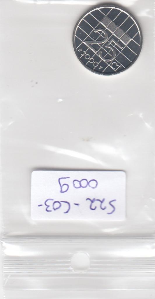 S22-C03-0009-M42 Nederland 25 cents BU 2000 KM204, Postzegels en Munten, Munten | Nederland, 25 cent, Koningin Beatrix, Verzenden