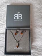 Bijou Brigitte Zilveren Set met Amber, Sieraden, Tassen en Uiterlijk, Bruin, Ophalen of Verzenden, Zo goed als nieuw, Met edelsteen