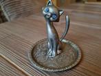 Vintage Ring Houder Kat Blauwe Strass Ogen Zinc Alloy Silver, Antiek en Kunst, Verzenden