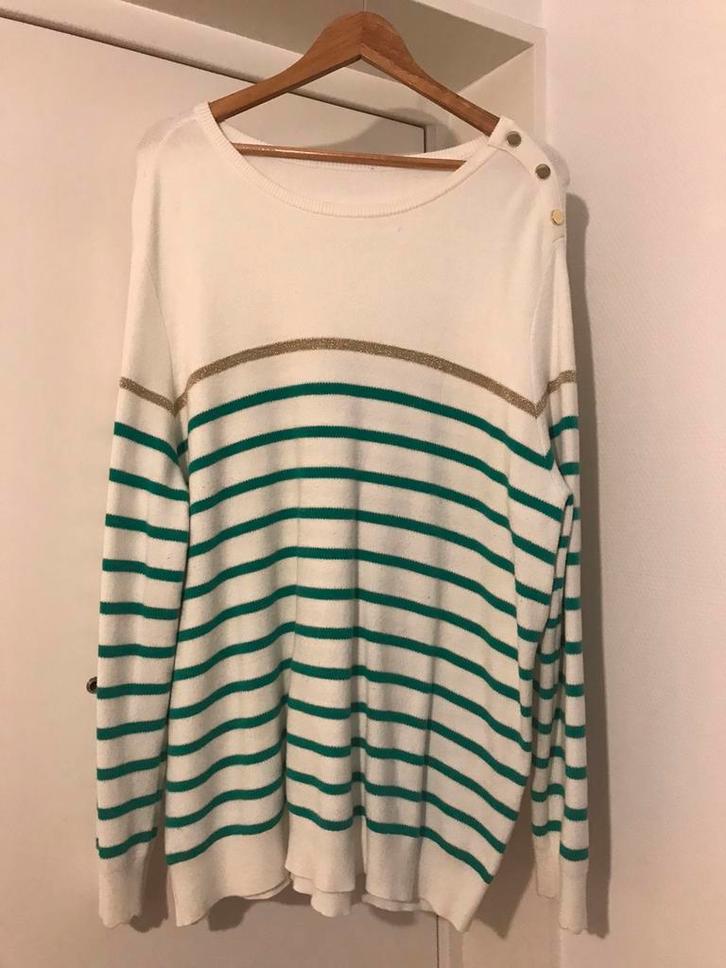 MS Mode sweater trui streep crème groen maat XXL, Kleding | Dames, Grote Maten, Zo goed als nieuw, Trui of Vest, Groen, Verzenden