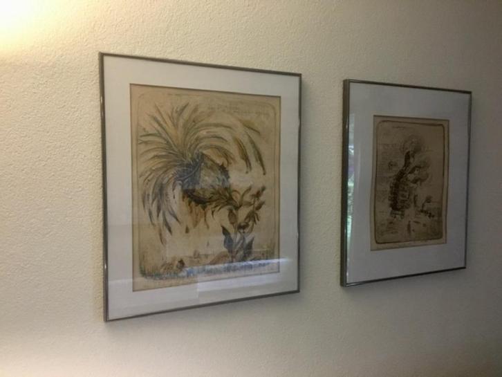 2 stuks plm. 50 jaar oude steendruk afbeeldingen, Antiek en Kunst, Kunst | Schilderijen | Klassiek, Ophalen of Verzenden