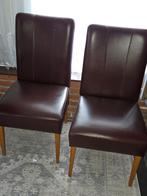 Set van 2 bruine lederen stoelen, Twee, Bruin, Hout, Ophalen of Verzenden