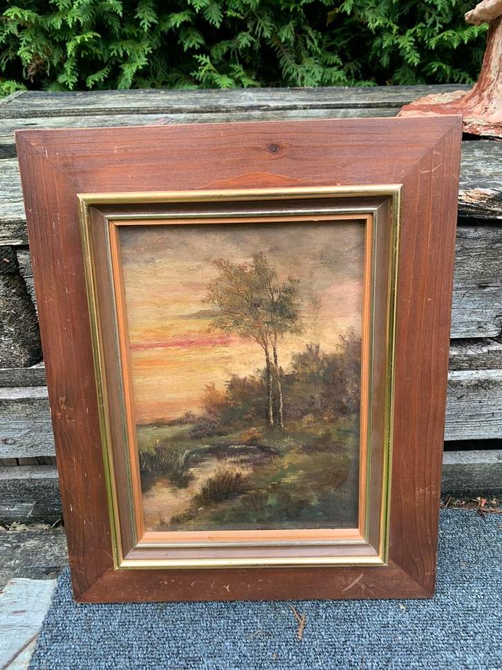 Olieverfschilderij op paneel gesigneerd, Antiek en Kunst, Kunst | Schilderijen | Klassiek, Ophalen of Verzenden