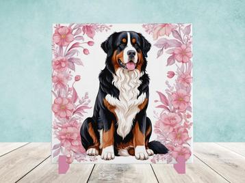 Berner Sennenhond Delfts Roze tegel incl houder beschikbaar voor biedingen