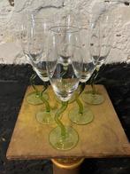 Set 6 vintage Franse champagneglazen groene zigzag viet, Ophalen of Verzenden, Zo goed als nieuw, Overige typen