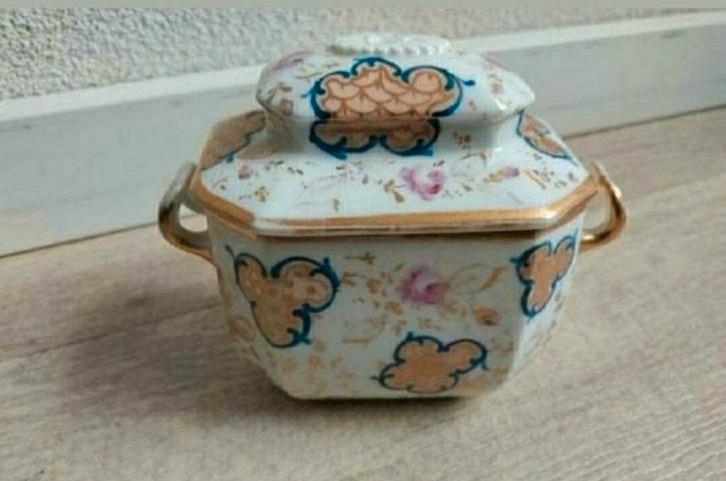Proantic,Parijs,potje,Porselein,sierdoosje,bloem,kom,handvat, Antiek en Kunst, Antiek | Porselein, Ophalen of Verzenden