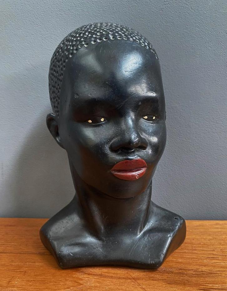 50 jaren gips beeld Afrikaans mannelijk hoofd hol van binnen, Verzamelen, Beelden en Beeldjes, Gebruikt, Mens, Ophalen of Verzenden