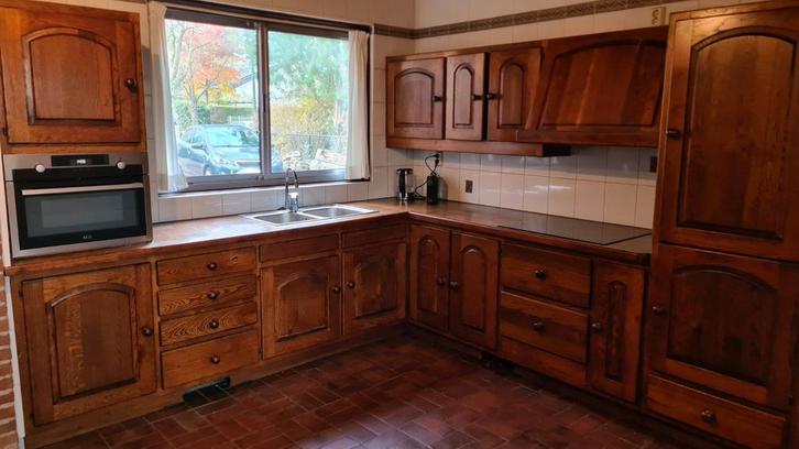 Houten Hoekkeuken met Apparatuur, Huis en Inrichting, Keuken | Complete keukens, Gebruikt, Hoekkeuken, Bruin, Hout, Ophalen