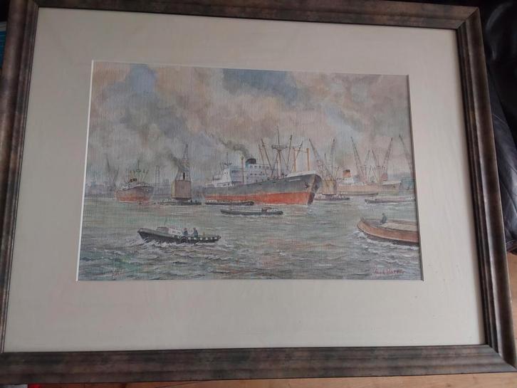 Aquarel, Rotterdams Havengezicht, Hendrik Leendert Starre., Antiek en Kunst, Kunst | Schilderijen | Klassiek, Ophalen