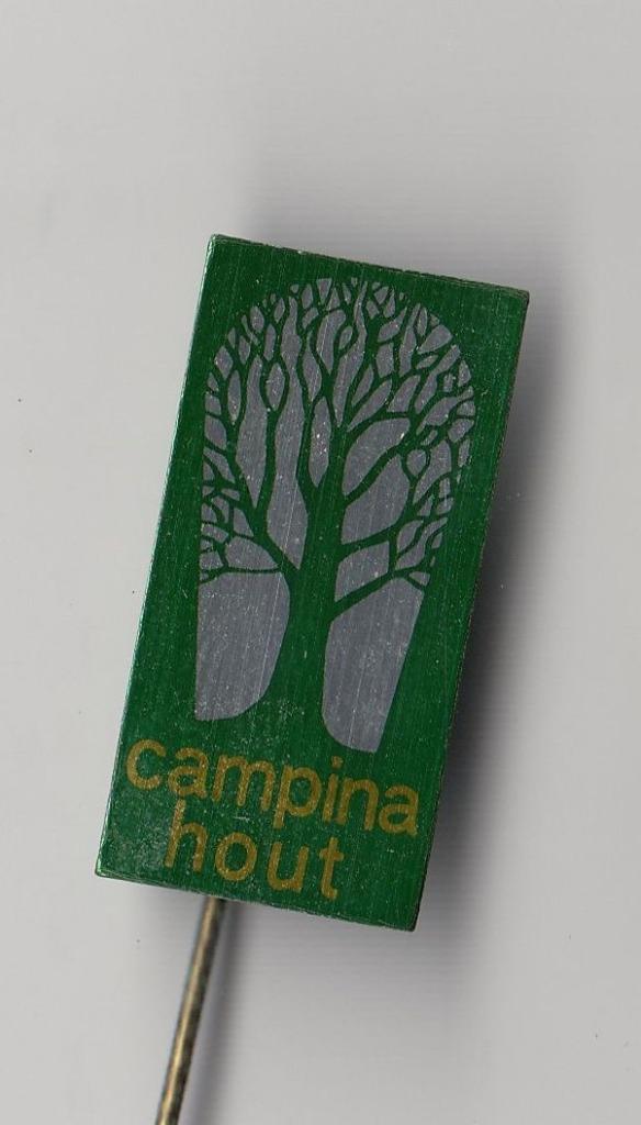 Campina Hout speldje, Verzamelen, Speldjes, Pins en Buttons, Gebruikt, Speldje of Pin, Overige onderwerpen, Ophalen of Verzenden