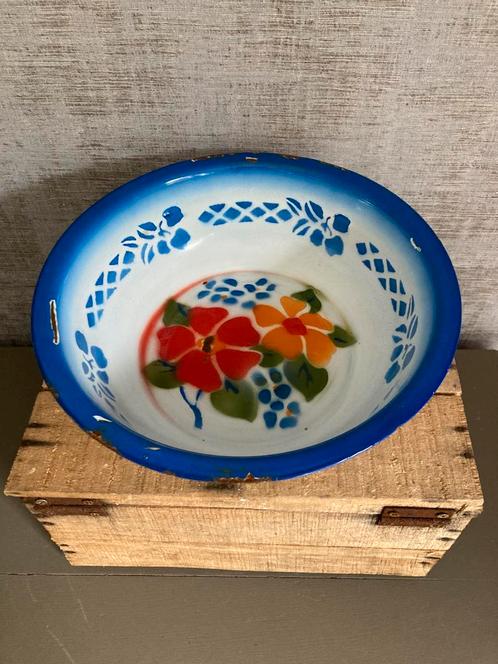 Vintage grote emaille schaal met böoemen, Peacock, 30 cm, Antiek en Kunst, Antiek | Emaille, Ophalen of Verzenden