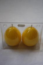 2 pakjes a 2 st. molca kaars eieren geel diam. 6cm hoog 9cm, Overige materialen, Overige kleuren, Nieuw, Ophalen of Verzenden