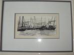 1972 houtskool & potlood tekening boten marine Collin haven, Ophalen of Verzenden