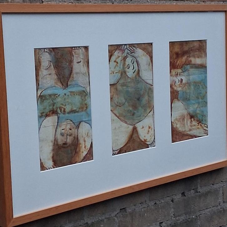 Drieluik. Voluptuous ladies. Karin Templin-Glees ?  79/46 cm, Antiek en Kunst, Kunst | Schilderijen | Klassiek, Ophalen