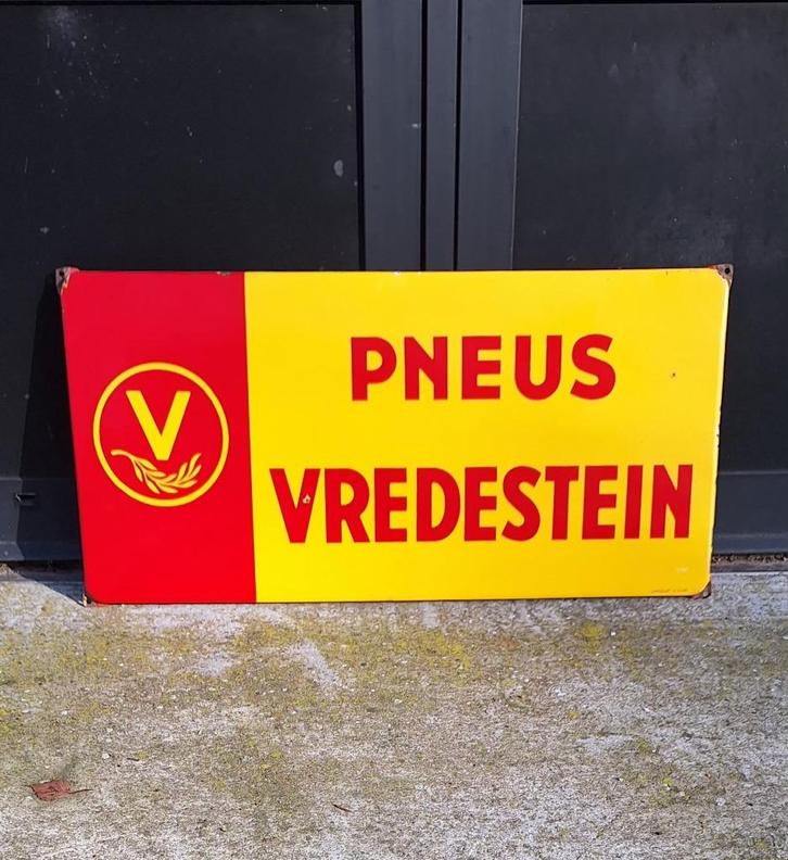 Zeer mooi emaille reclamebord van Vredestein banden., Verzamelen, Merken en Reclamevoorwerpen, Gebruikt, Reclamebord, Ophalen of Verzenden