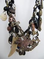 NIEUW: MAUD ketting – used look – leer met metaal - BOHO sty, Verzenden, Zwart, Nieuw, Overige materialen
