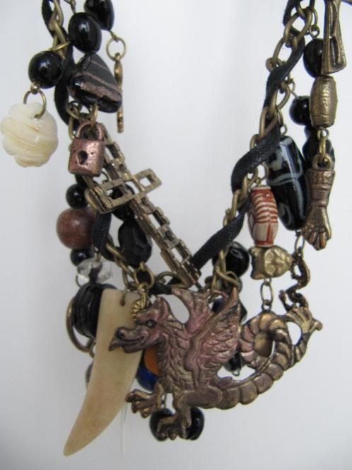 NIEUW: MAUD ketting – used look – leer met metaal - BOHO sty, Sieraden, Tassen en Uiterlijk, Kettingen, Nieuw, Overige materialen