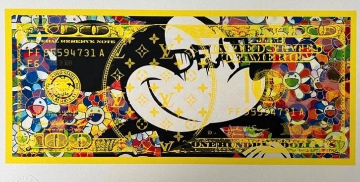 DEATH NYC limited edition zeefdruk Mickey Mouse dollar, Antiek en Kunst, Kunst | Litho's en Zeefdrukken, Ophalen of Verzenden