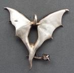 Vintage Zilveren 925 Vleermuis met Rozentak Ketting Hanger, Ophalen of Verzenden, Zilver, Hanger