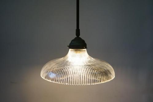 antiek holophane lamp glas 26cm messing armatuur verstelbaar, Antiek en Kunst, Antiek | Lampen, Ophalen of Verzenden