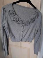 Grijze vintage bloemen cardigan sweater jersey, Maat 38/40 (M), Ophalen of Verzenden, Zo goed als nieuw, Vintage