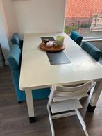 Landelijke eiken keukentafel met massief granieten inzet., Huis en Inrichting, Tafels | Eettafels, Ophalen, 100 tot 150 cm, Eikenhout