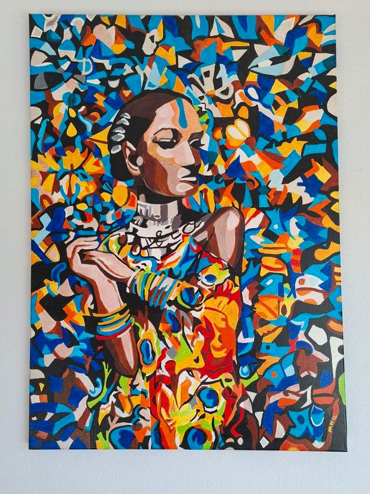 Kleurrijk Portret van Afrikaanse Vrouw, Antiek en Kunst, Kunst | Schilderijen | Klassiek, Ophalen