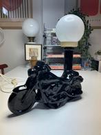 Zwarte motor lamp van keramiek met glazen bol jaren 80, Huis en Inrichting, Lampen | Tafellampen, Ophalen of Verzenden, Zo goed als nieuw