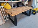 Salontafel met oud wagonhout. Zwaar, stalen poten, Huis en Inrichting, Tafels | Salontafels, Ophalen, 100 tot 150 cm, 50 tot 100 cm