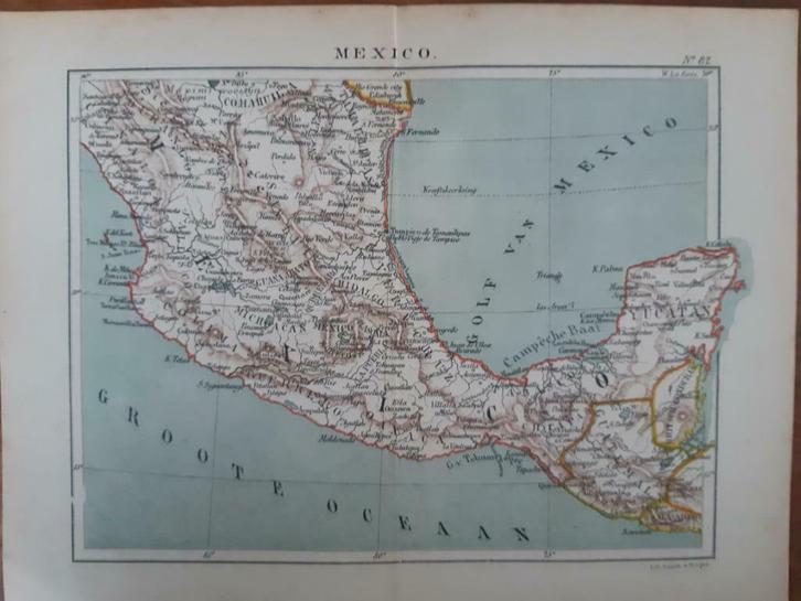 82 / Litho uit 1882 van J. Kuyper van Mexico en Yucatan, Antiek en Kunst, Kunst | Litho's en Zeefdrukken, Ophalen of Verzenden