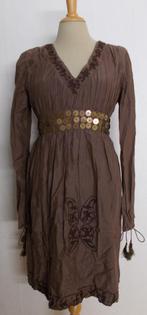 Ibiza/bohemien bruin silk bewerkt jurkje van Tony Cohen! M, Maat 38/40 (M), Bruin, Verzenden, Zo goed als nieuw
