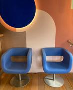 Set vintage fauteuils, blauw, metalen voet, Ophalen, Gebruikt, Minder dan 75 cm, Vintage, modern