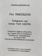 Smeekens x van Gestel 1915 Alphen en Riel 1993 Turnhout, Ophalen of Verzenden, Bidprentje