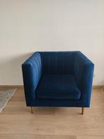 Donker blauwe velours fauteuil, Huis en Inrichting, Fauteuils, 75 tot 100 cm, Zo goed als nieuw, Ophalen