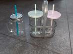 glazen bekers met rietje, Glas of Glazen, Ophalen of Verzenden, Overige stijlen, Glas