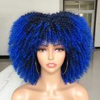 Blauwe Afro Pruik Vrouwen Krullen Haar Blauw Haarstuk Dames, Verzenden, Nieuw, Pruik of Haarverlenging