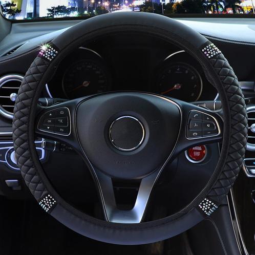 Zwarte Leren Glitter Auto Stuurhoes / Zwart Stuur Hoes Cover, Auto diversen, Auto-accessoires, Nieuw, Ophalen of Verzenden