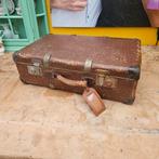 Vintage Bruine Lederen Koffer met Slot, Sieraden, Tassen en Uiterlijk, Koffers, Gebruikt, 50 tot 60 cm, Slot, Leer
