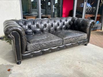 Zwarte Chesterfield Generfde Leren Lifestyle Bank 