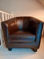 Vintage Bruin Leren Fauteuil, Ophalen, Gebruikt, Klassiek vintage, 75 tot 100 cm